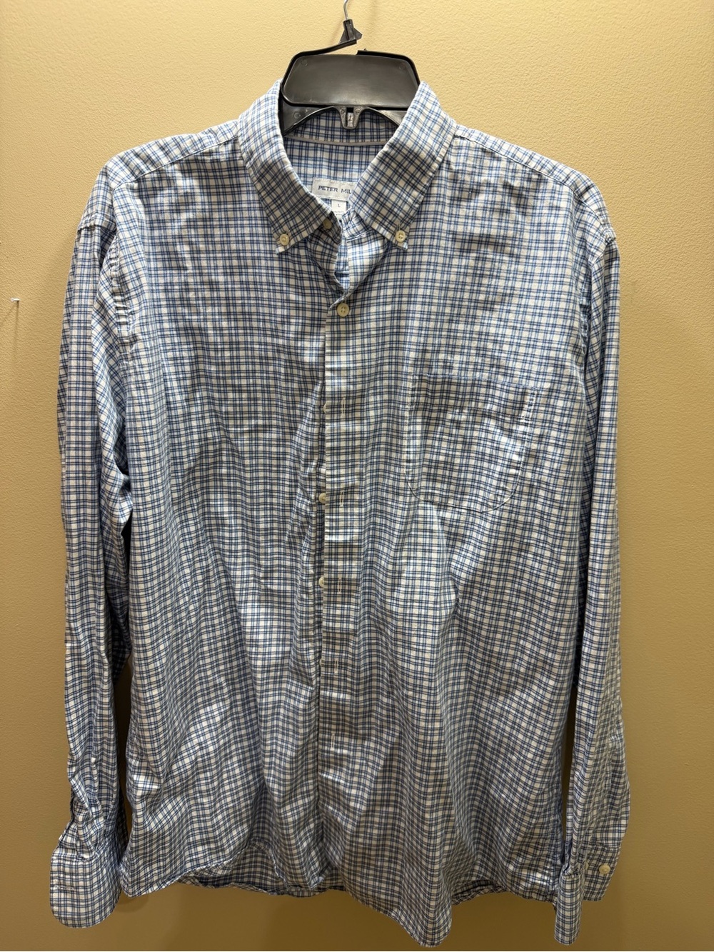 Peter Millar Light Blue and White Check Button-Down Shirt
